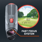 Bushnell Golf Tour V5 Shift laser rangefinder demonstration photo of fast focus system.